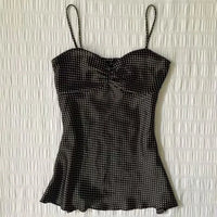 French Vintage Polka Dot Camisole Vest Women Summer Folds Sleeveless Y2k Crop Halter Tops Sweet hottie Slim Outerwear Tanks
