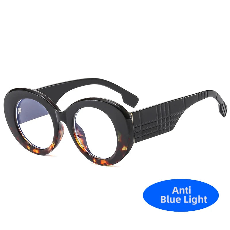 Retro Stripe Yellow Anti Blue Light Glasses For Women 2025 Luxury Brand Large Round Eyeglasses Frame Retro Transparent Glasses
