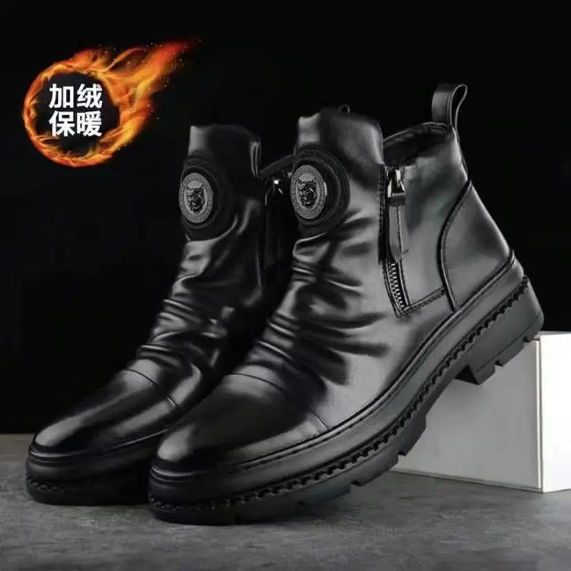 Men's Casual Zipper Martin Boots with Korean Streetwear Styling Black Velvet / 43 Men's Casual Zipper Martin Boots with Korean Streetwear Styling Black Velvet / 43