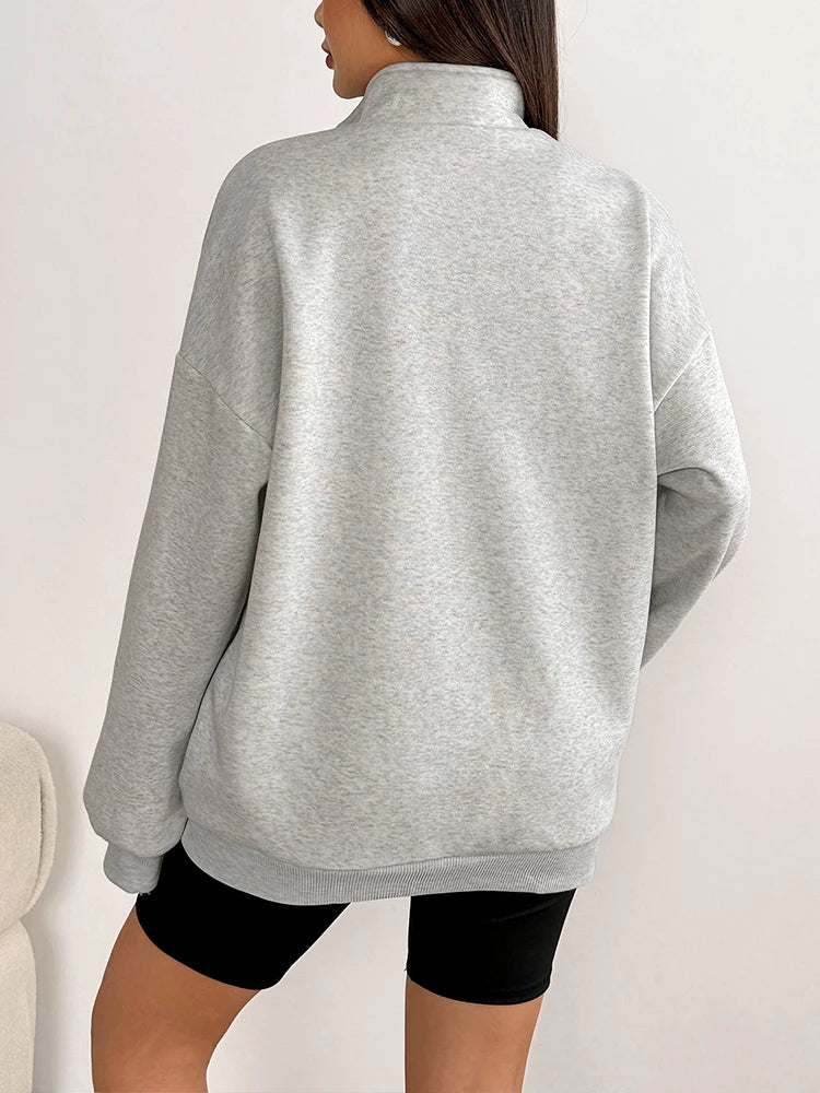 Winter New Women Coat Streetwear Fashion Long Sleeves Print Half Zipper Turn-down Collar Coat Top Casual Slim Versatile Clothing