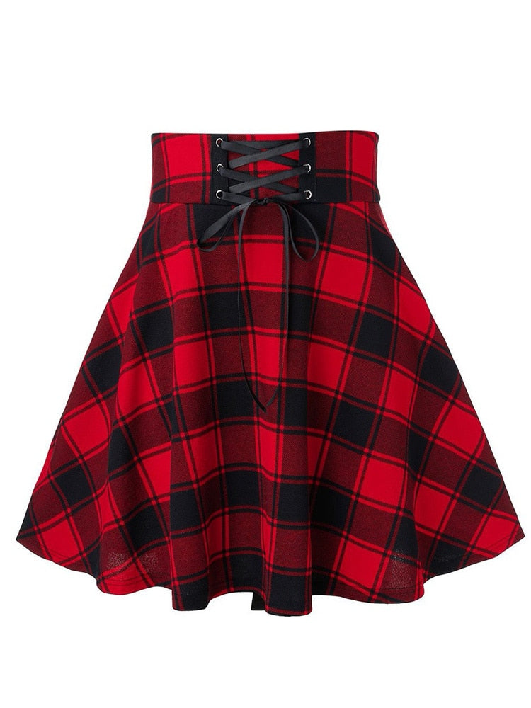 Sexy Black Checkered Women&#39;s Gothic Skirt Women Pleated Plaid Skirts