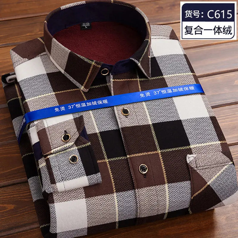 Autumn and Winter Men's Long-sleeved Fleece Shirt Thermal Shirt Plaid Jacket Clothes Men's Clothing Streetwear Men Shirts