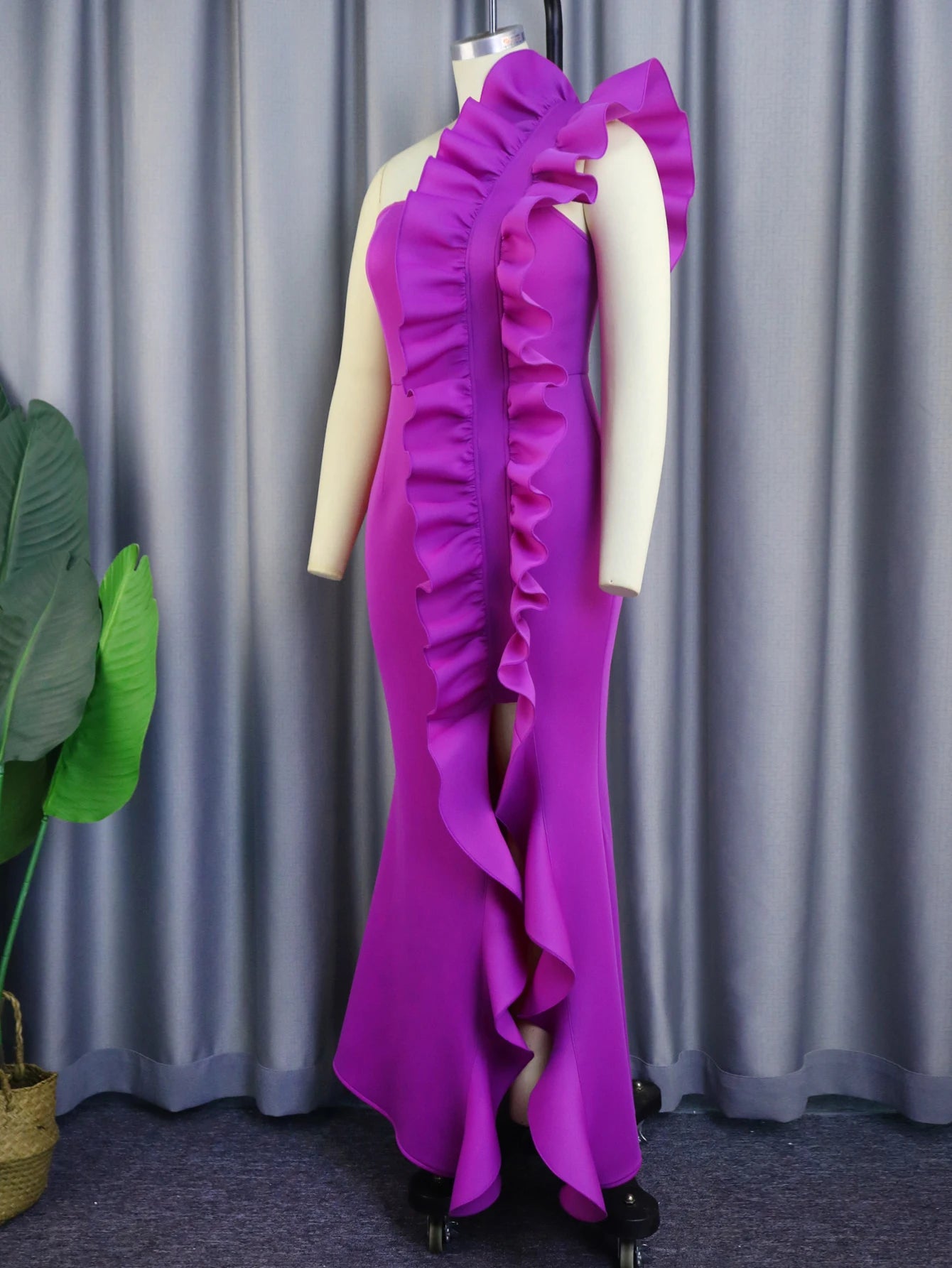 AOMEI Formal Occasion Dresses Women Party One Shoulder Backless Purple Long Ruffle Bodycon Fishtail Event Birthday Gowns African