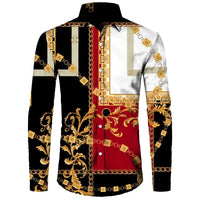 Fashion Luxury Golden Flower Print Men's Shirts Baroque Style Short/Long Sleeve Lapel Button Up Tops Social Hawai Party Cardigan