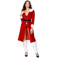 Women Red Velvet Sexy Christmas Costume Xmas Party Cosplay Santa Claus Long Sleeved Coat Suit Christmas Performance Clothing