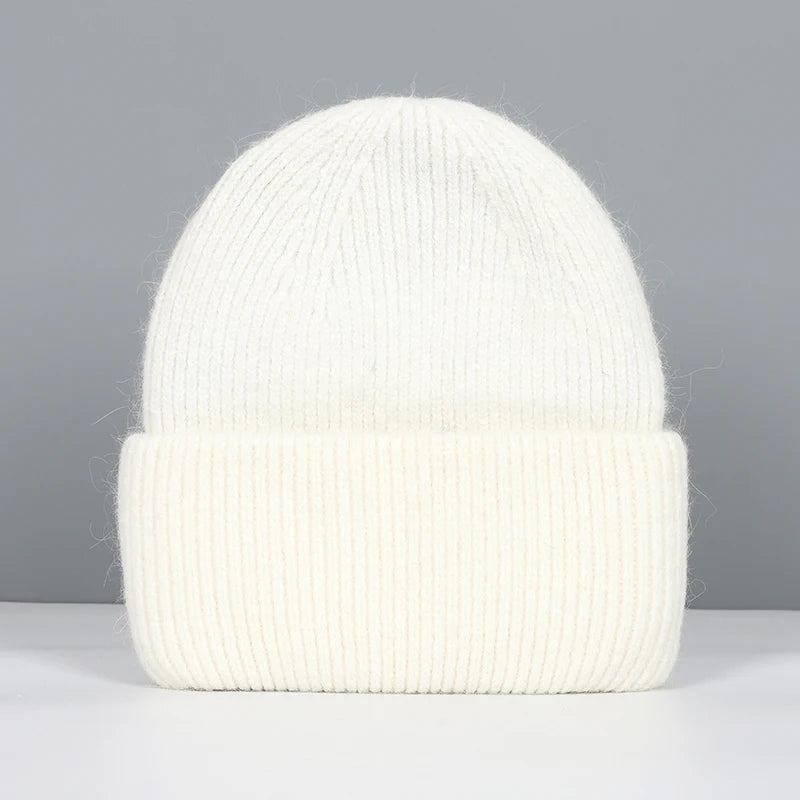 Winter Hats For Women Rabbit Fur Beanie Hat Woman Knitted Skullies Beanies Solid Wool Soft Autumn Winter Cashmere Caps Bonnet