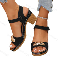 Women's Fashion Sandals 2025 Summer New Coarse Heel Leisure Comfortable Retro Outdoor Beach Cool Pumps Open Toes Elegant Sandals