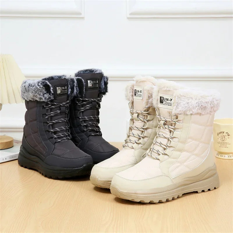 Winter Women's Boots Non-slip Plush Warm Snow Boots for Women Lace Up Platform Ankle Boots Comfortable Flat Shoes Cotton Shoes