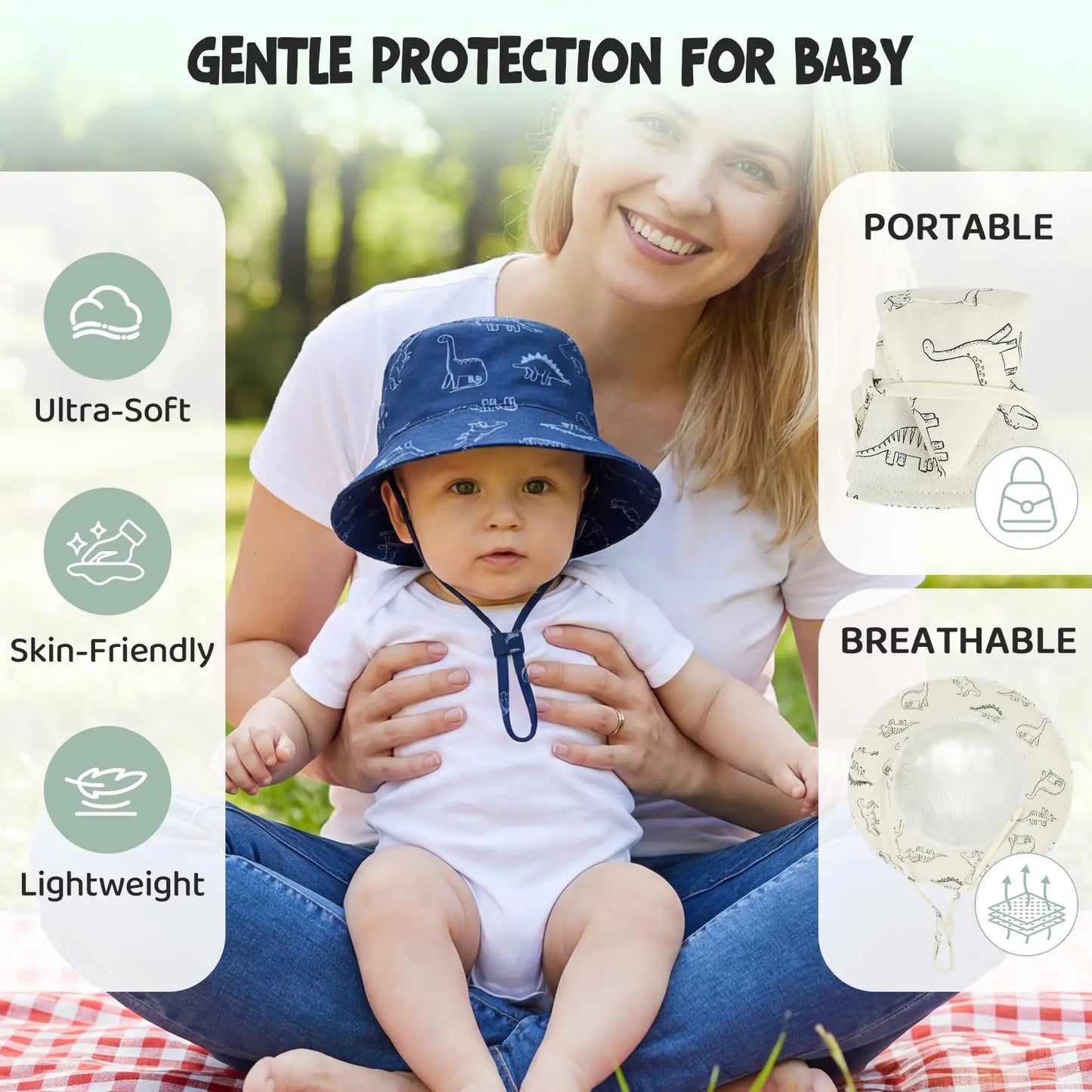 Children Fisherman Sun Hat Unisex UPF 50+ Sun Protection Outdoor Beach Hat Mesh Breathable Dinosaur Print Wide Brim Bucket Hat