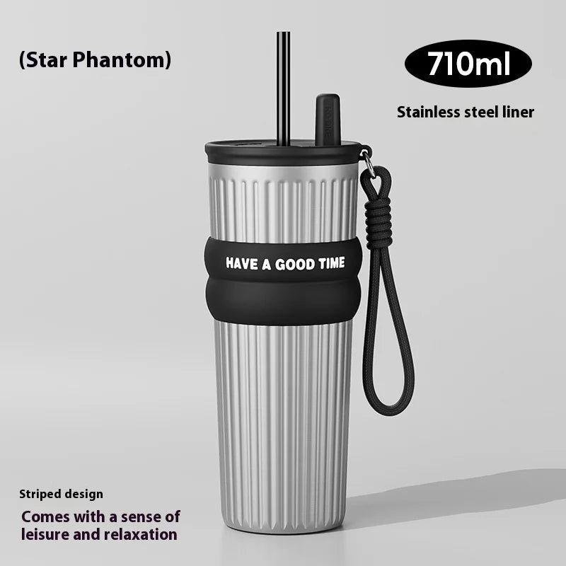2025 New In Stock Large Capacity Simple And Convenient Straw Insulated Cup Office Coffee Cup Portable Accompanying Car Cup