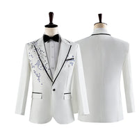 Fashion Men Spliced Suits Black / White Singer Host Stage Performance Luxurious Dress Blazers Jacket and Pants