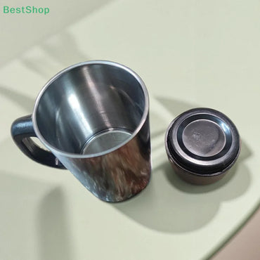 ★★★Stainless Steel Double-layer Mug With Lid, Office Insulated Insulated Mug With Handle