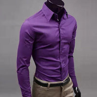 Men\'s Long Sleeve Button Up Shirts Solid Slim Fit Casual Business Formal Dress Shirt Suit for Wedding