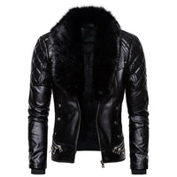 New Winter Fleece Motorcycle Leather Jacket Men Turn Down Fur Collar Slim Fit Warm PU Bomber Jackets Coats Mens Moto Biker Coat