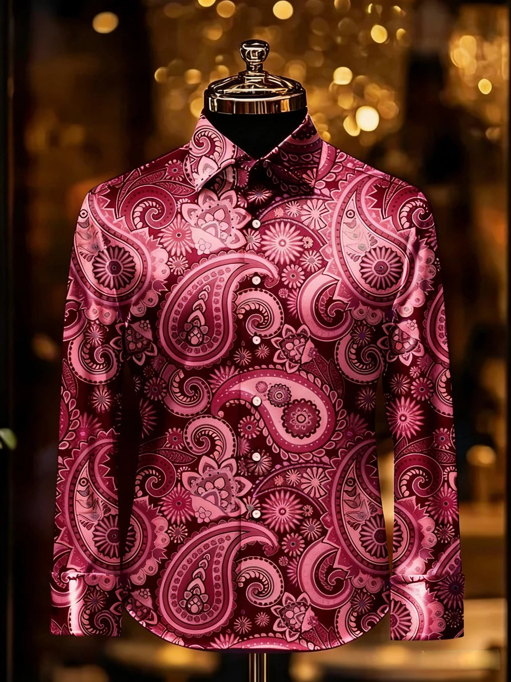 Men's retro gorgeous long-sleeved shirt gold pattern 3D printed shirt Hawaiian vacation wedding party shirt quick-drying for You