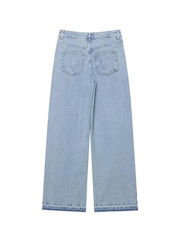 HH Jeans For Women New Fashion Crocheted Patchwork Denim Pants High Waist Zipper Fly Trousers High Street Lady Chic Jeans