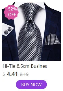 Hi-Tie Blue Business Solid 100% Silk Men's Tie NeckTie 8.5cm Ties for Men Formal Luxury Wedding High Quality Gravata