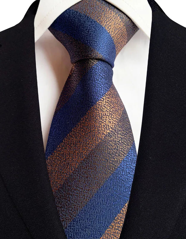 Luxury 8CM Mens Necktie Brown Orange Color Dot Stripes Ties For Man Groom Jacquard Woven Neck Tie For Business Wedding Party