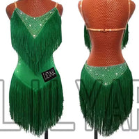 Latin Dance Dress Competition Costumes Skirt Performing Rhinestones Adult Children Tassel Various Color Red  White