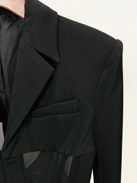 HIGH STREET Newest 2024 Designer Blazer Suit Women's Perspective Gauze Patchwork Blazer Pencil Pants