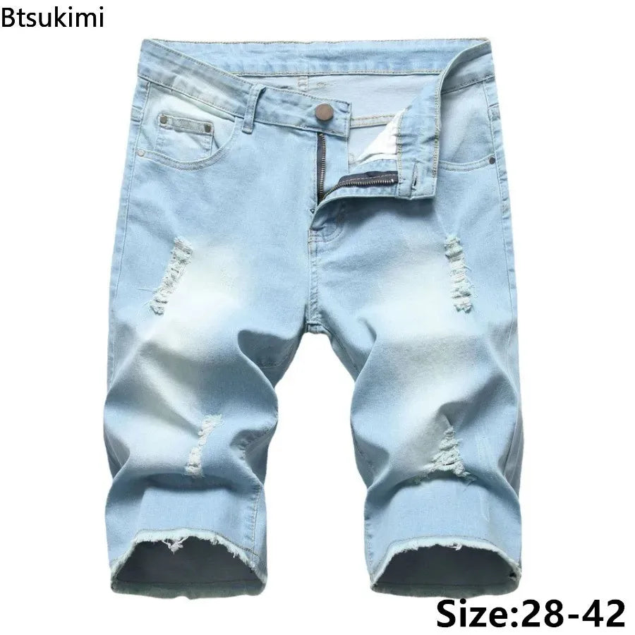 2026 New Denim Shorts for Men Fashion Casual Stretch Straight Short Jeans Men Summer Trend Holes Slim Fit Cowboy Short Trousers