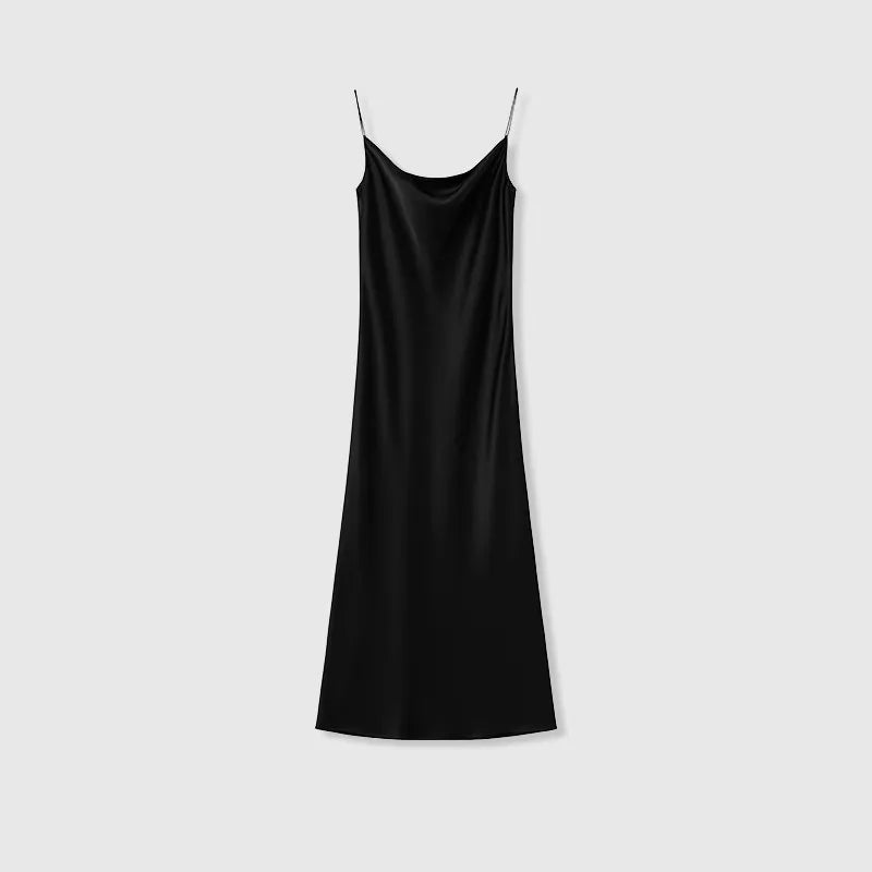 Ele Satin Acetate ter Dr Women's Smooth Glossy Tee-Vein Neline Strapl Midi Skirt Four Colors Available