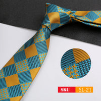 Luxury 8CM Mens Necktie Dark Green Color Dot Plaid Stripes Ties For Man Groom Jacquard Woven Neck Tie For Business Party