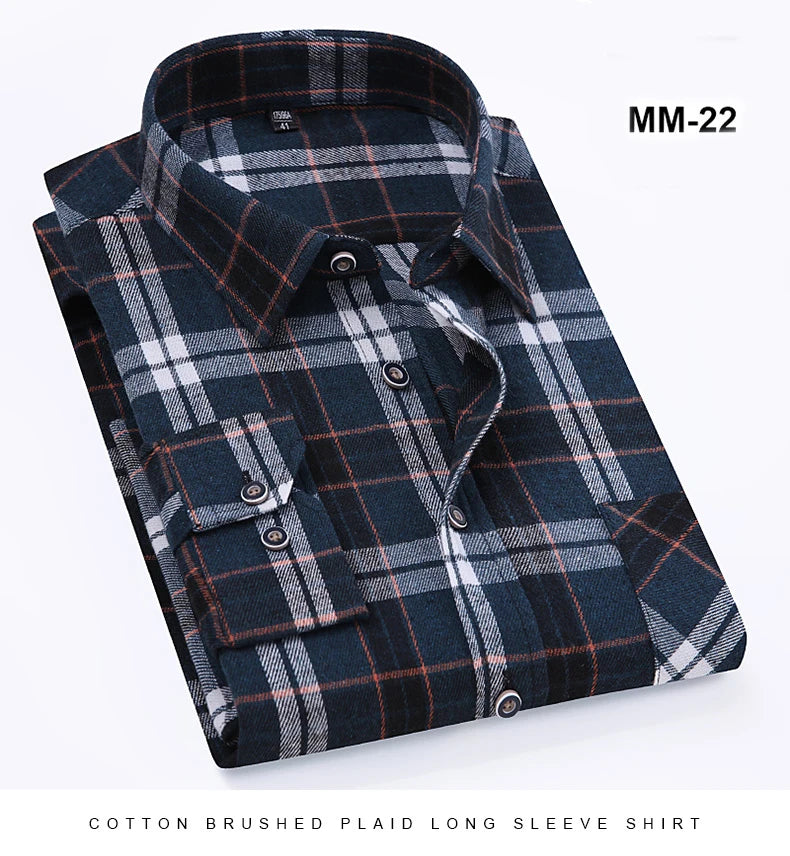 S-11XL Plaid Flannel Shirts For Men's Long Sleeve Cotton Fashion Design Young Casual Standard-Fit Thick Man Shirt Blouse Clothes