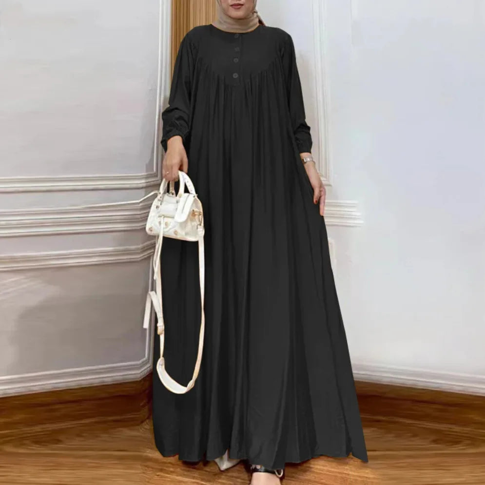 Dresses Women Eid Abaya Muslim Jalabiya Long Robe Dubai Modest Dress Morocco Button Kaftan Vestidos Arabic Abayas Ramadan