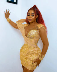 Gold Homecoming Dresses Prom Evening Sheath Lace Crystals Mini Short Party Graduation Homecoming Birthday Holiday Club Gowns