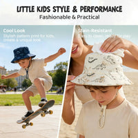 Children Fisherman Sun Hat Unisex UPF 50+ Sun Protection Outdoor Beach Hat Mesh Breathable Dinosaur Print Wide Brim Bucket Hat