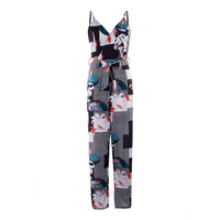 Sexy Women Wide Leg Long Pants Jumpsuit Floral Printed Sling V-Neck Low Chest Loose Romper