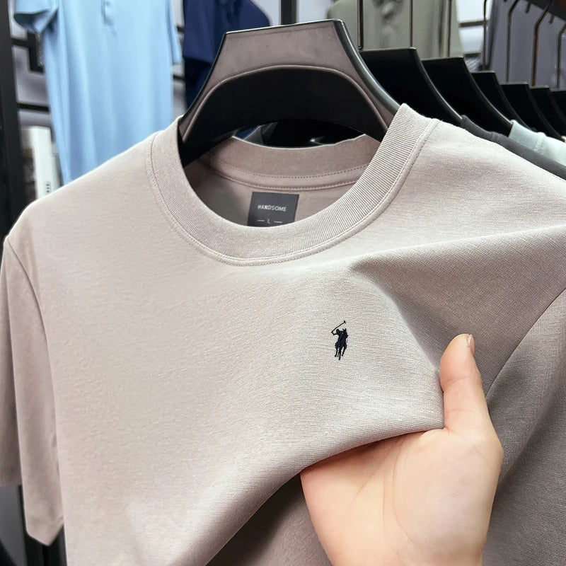 High end silky cotton breathable short sleeve T-shirt men summer designer Paul brand embroidered fashion casual round neck top
