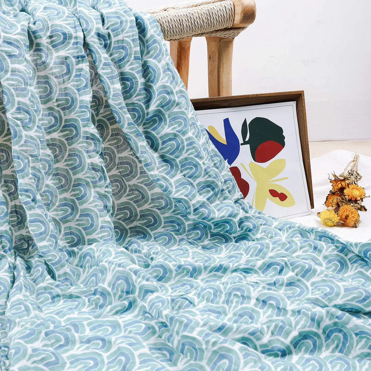 HappyFlute Baby Muslin Swaddle 100% Cotton Summer Soft Cute Print Baby Blanket 120*110CM
