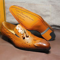 Luxury Men's Black Coffee Crocodile Print Loafers Slip-On Tassel Detail Casual Formal Dress Leather Shoes