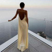 Cryptographic Summer Sexy Open Back Sleeveless Slip Maxi Dress Cut Out Club Party Dresses Holiday Elegant Outfits Satin Vestido