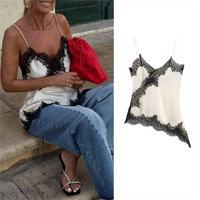 KONDALA Sexy Chic Black Lace Cami Tops Women V Neck Patchwork Sleeveless Y2K Girl Top Fashion 2025 Summer Fall Holiday Beach Top