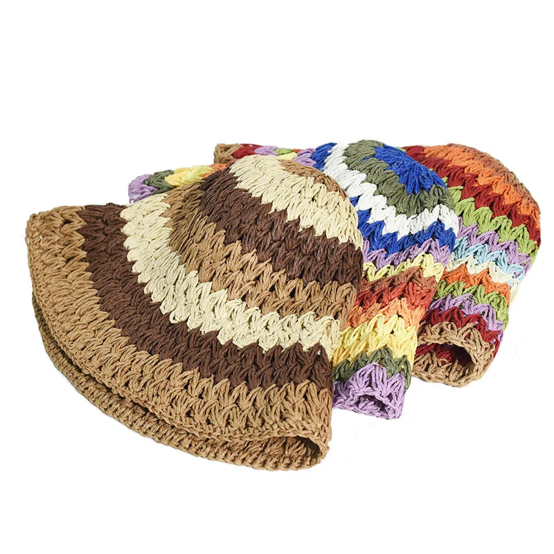 Women's Foldable Straw Hat Summer Outdoor Beach Travel Fisherman Hat Sunscreen UV Protection Sunhat Wide Brim Panama Bucket Caps