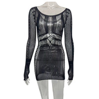 Joskaa Hollow Out Summer Dresses Casual Women 2022 Fashion Beach Strench See Through Sexy Design Underwear Clubwear Dress