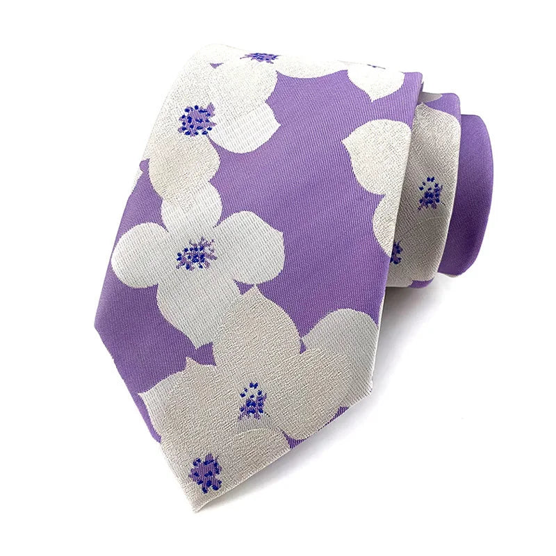 Luxury 8CM Mens Necktie Purple Color Stripes Floral Plaid Solid Dot Ties For Man Groom Neck Tie For Business Wedding Party