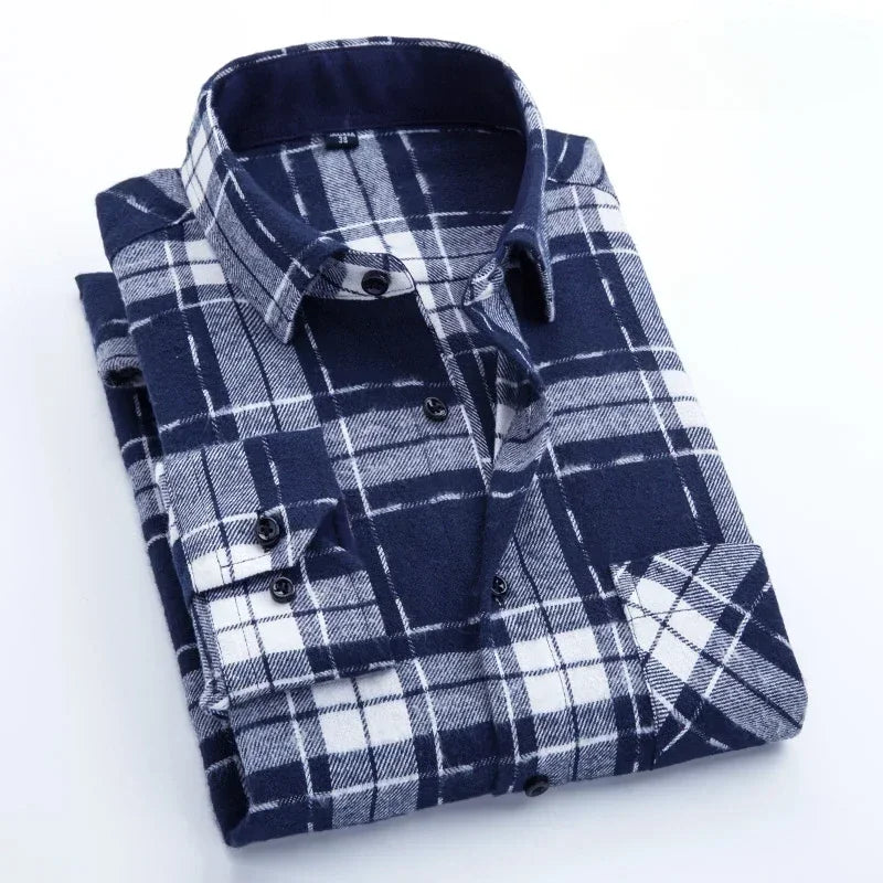 New in shirt fashion korean popular 40%cotton long-sleeve shirts for men slim fit plain shirt streetwear Casual plaid clothes