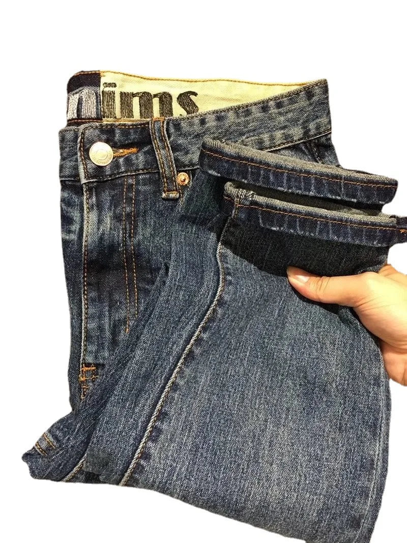 High Level Blue Jeans Men's European Straight Thick Fashion Brand Korean Fashion Men's Pants Street Wear Boyfriend Baggie Jeans