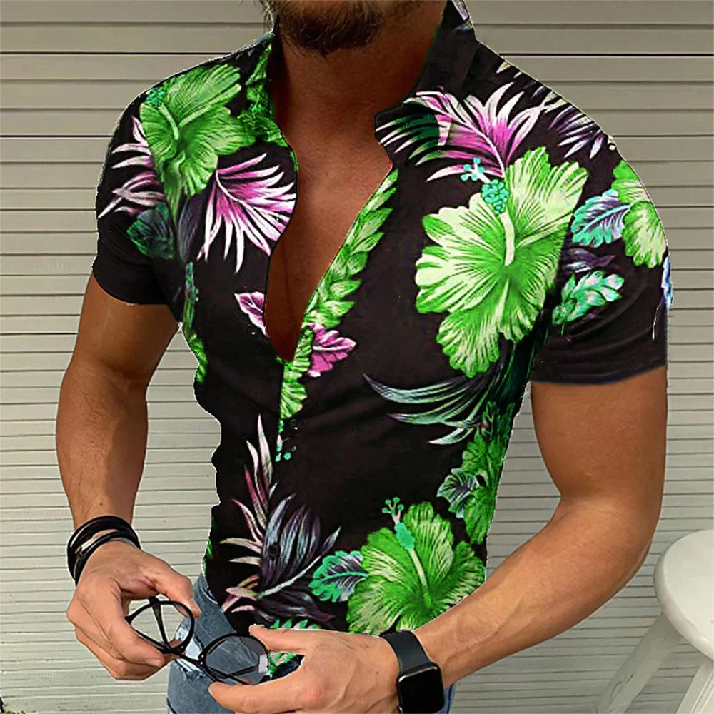 Men's retro plaid short sleeved flip collar printed shirt for street leisure and high-quality vacation designer clothing