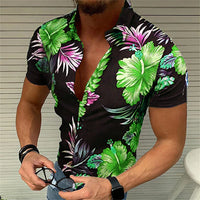 Men's retro plaid short sleeved flip collar printed shirt for street leisure and high-quality vacation designer clothing