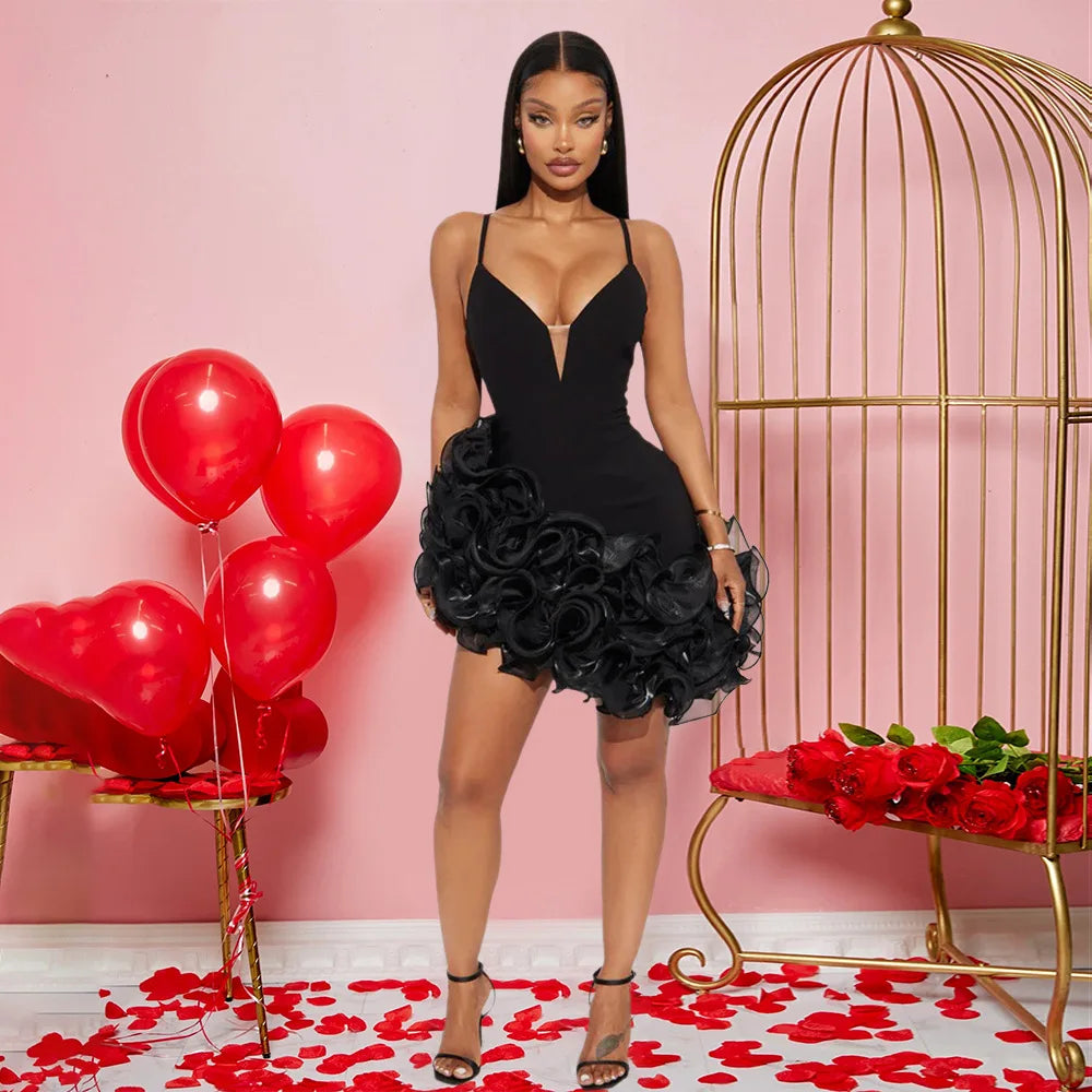 Ruffles Sleeveless Bodycon Mini Pleated Dress Women Party Elegant Short Evening Dresses Lady Luxury Sexy Birthday Red Prom Dress