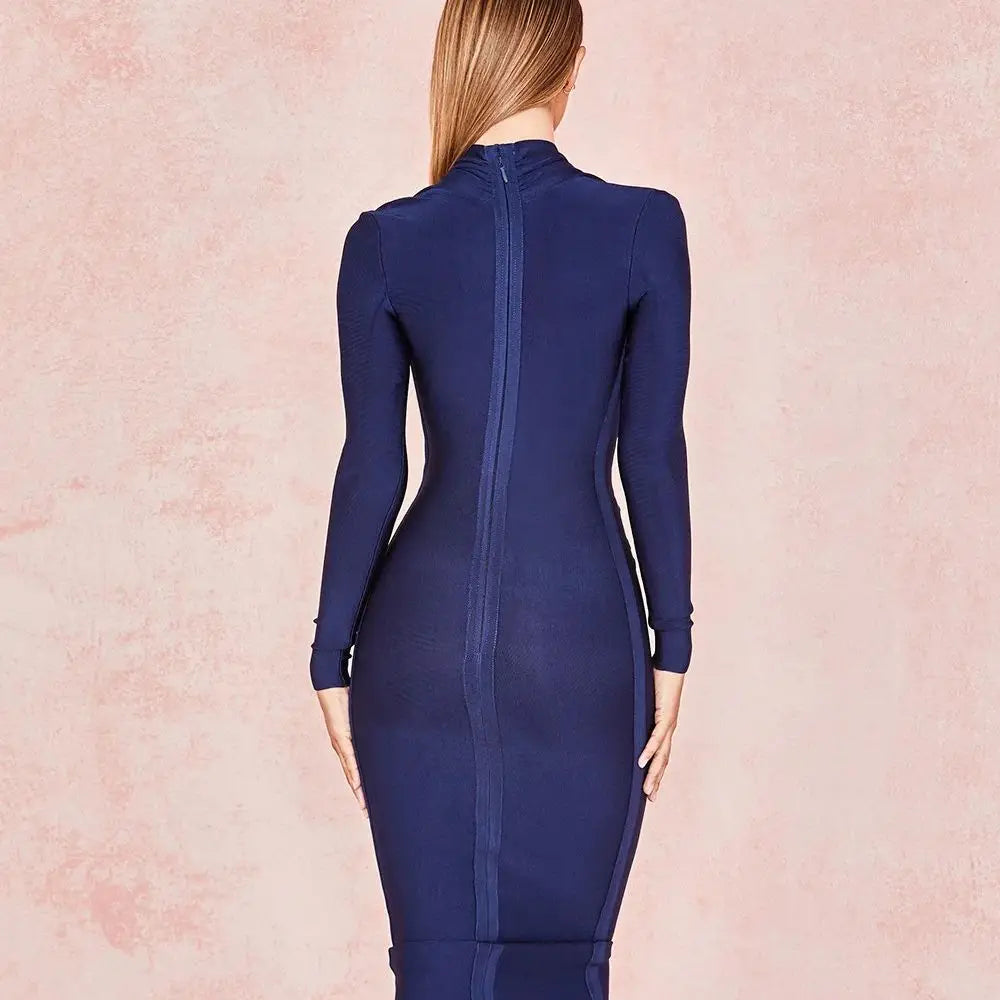 2023 Sexy V Neck Long Sleeve Lady's Party bandage Dresses Newest winter Bodycon Elastic Mid length celebrity Dress Wholesale