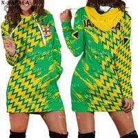 JAMAICA Emblem Country Flag New Harajuku Novelty 3D Print Autumn Hoodie Dress Women Casual Wear Long Sleeve Hooded Dress-3