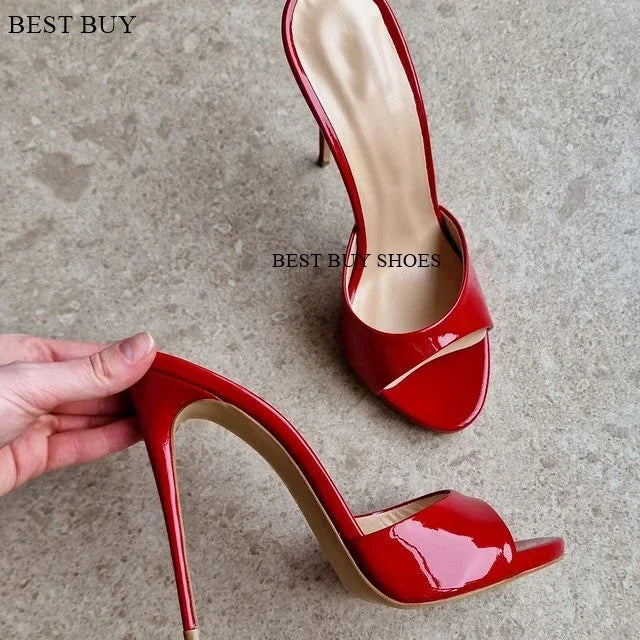 2023 New Women's Open Toe Mules Gold Silver Slip on Thin High Heel Sandals Banquet Sexy Fashion Ladies Sandals Plus Size 35-43