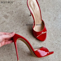 2023 New Women's Open Toe Mules Gold Silver Slip on Thin High Heel Sandals Banquet Sexy Fashion Ladies Sandals Plus Size 35-43