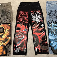 Japanese anime printing baggy jeans harajuku wide leg denim pants y2k men jean streetwear vintage couples trouser women clothing